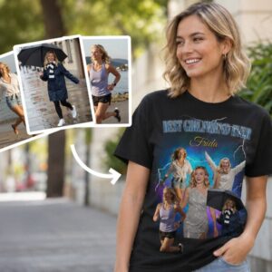 Premium T-shirt med fotocollage - 90s design